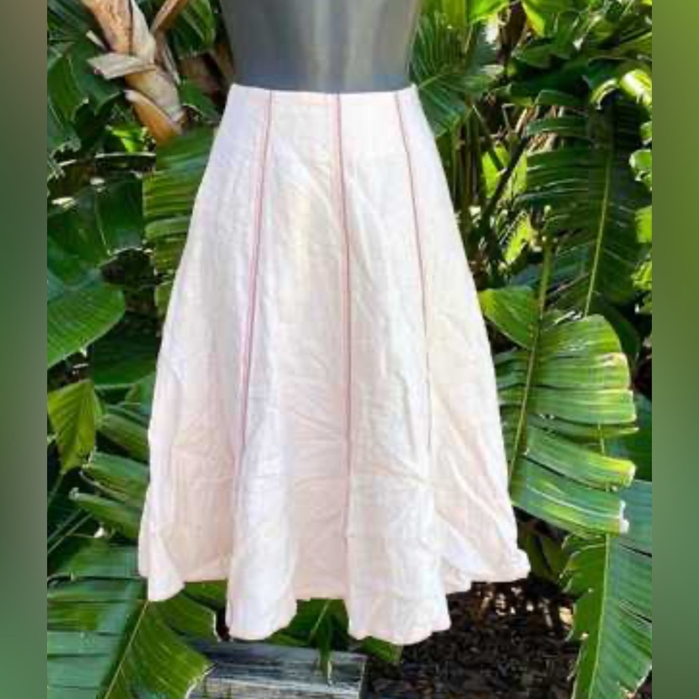 Boden 100% Linen Midi Skirt A-Line Pale Pink W/Stripes Lined Side Zip Size 12L